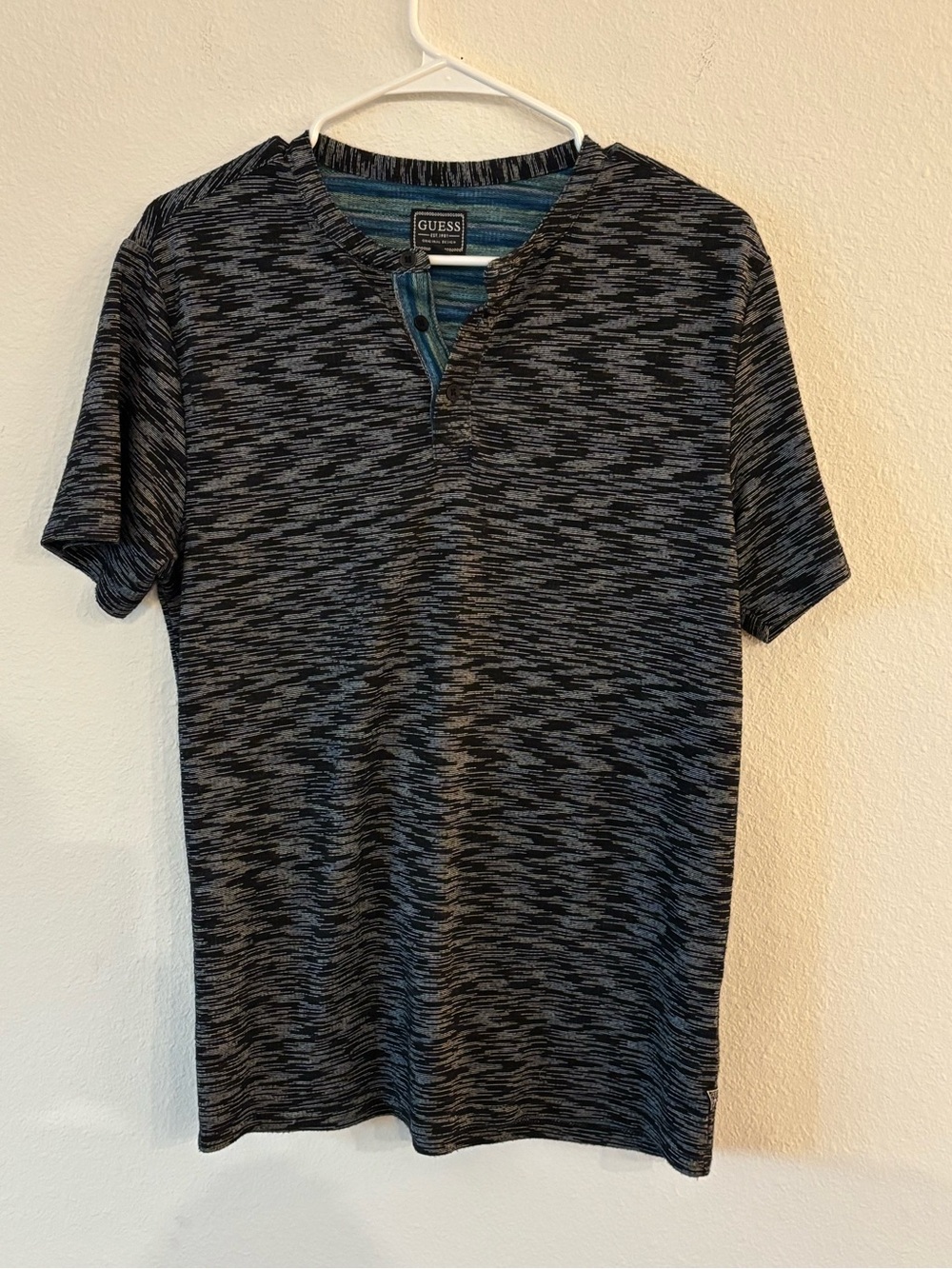GUESS Black & Gray Space-Dyed Short Sleeve Henley